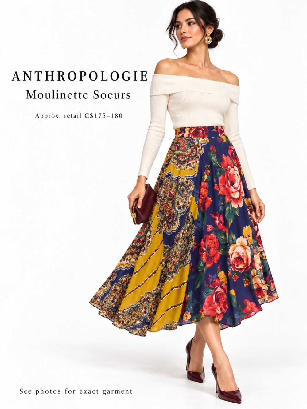 Anthropologie Floral Maxi Skirt Blue Yellow Maximalist Boho Cottagecore Gorgeous